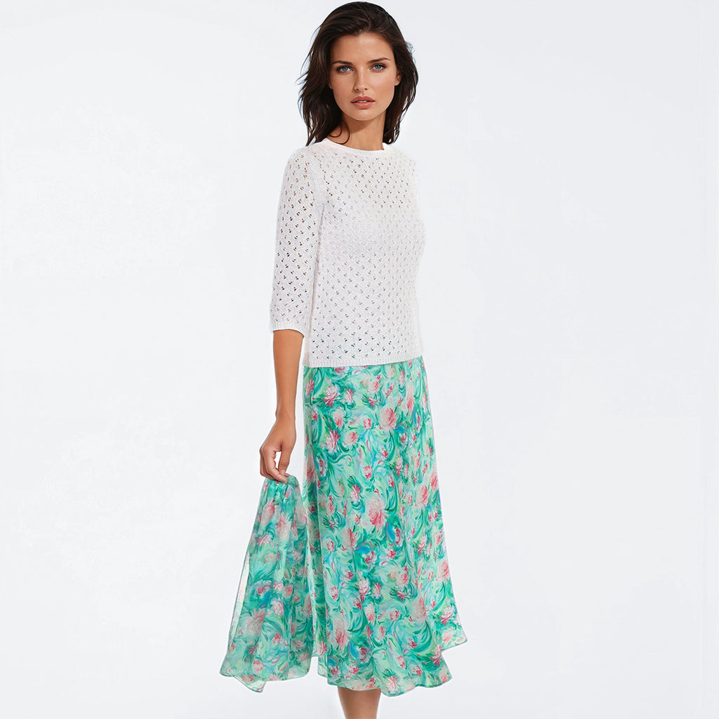 Long Bias Cut Skirt in Dahlia Flora