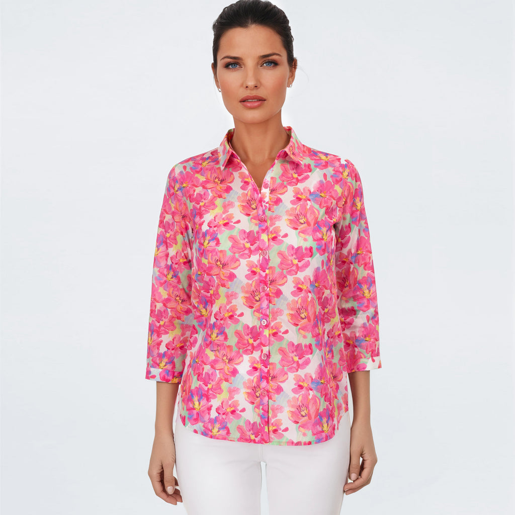 Cotton Pink Peonies Blouse