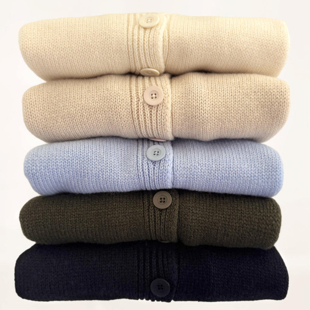 V Collar Cashmere & Wool Cardigan in Olive