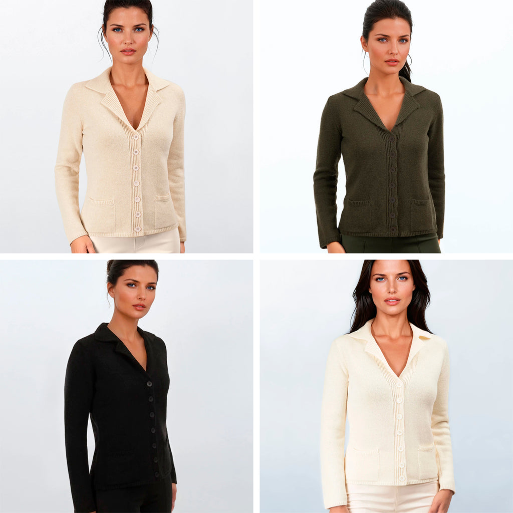 V Collar Cashmere & Wool Cardigan in Olive