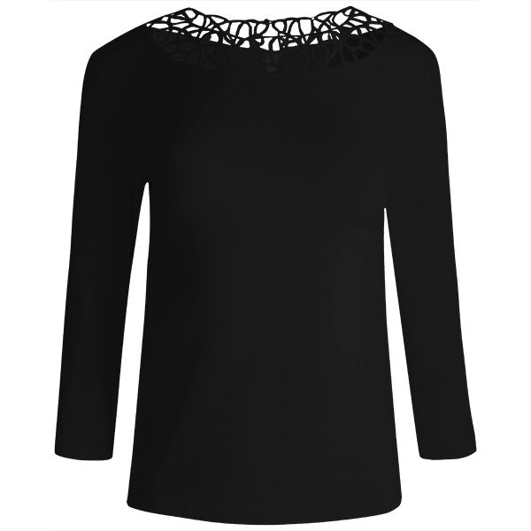 Round Lace Neck Tee in Black