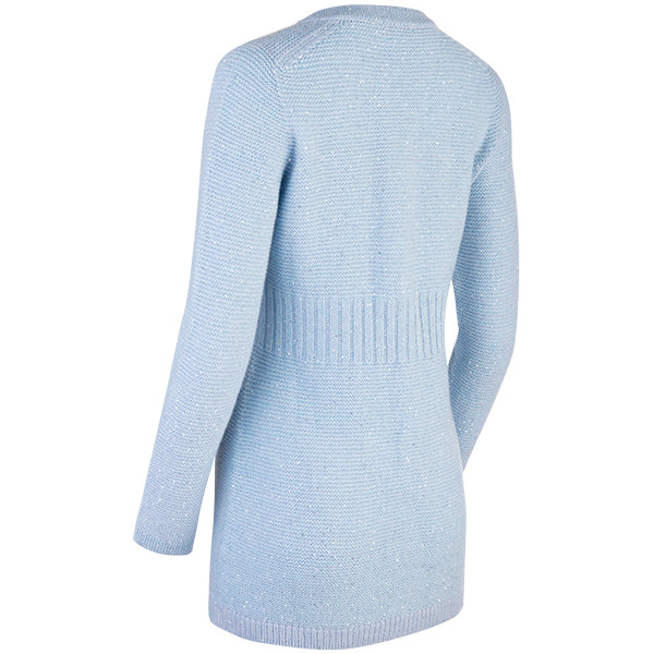 Rib Waist Sequin Long Cardigan in Baby Blue