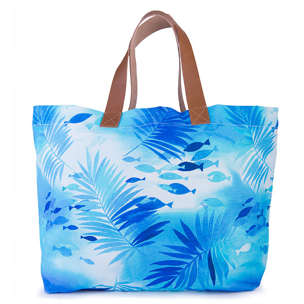 Printed Cotton Canvas Tote Bag in Polynesian Waters