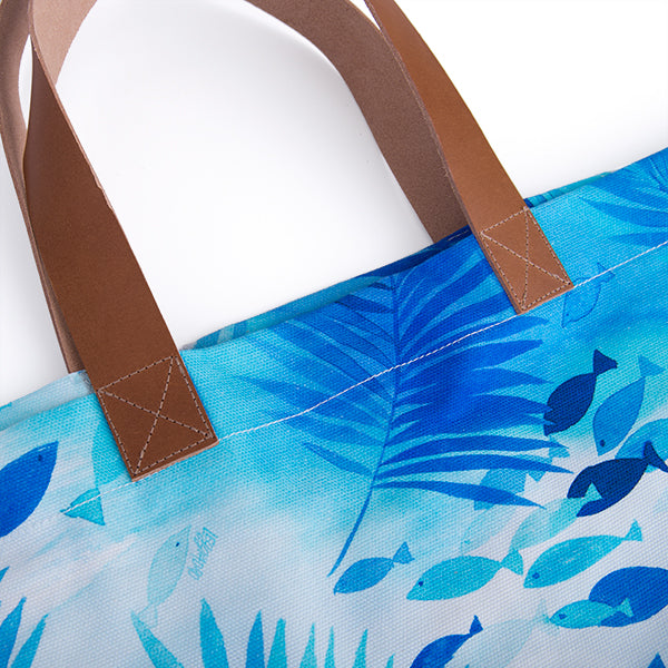 Printed Cotton Canvas Tote Bag in Polynesian Waters