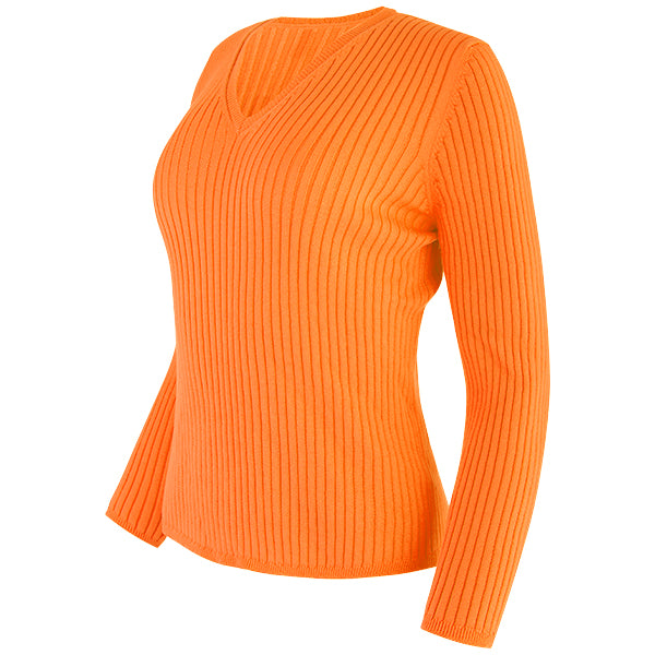V-Neck Rib Pullover in Mandarino Orange
