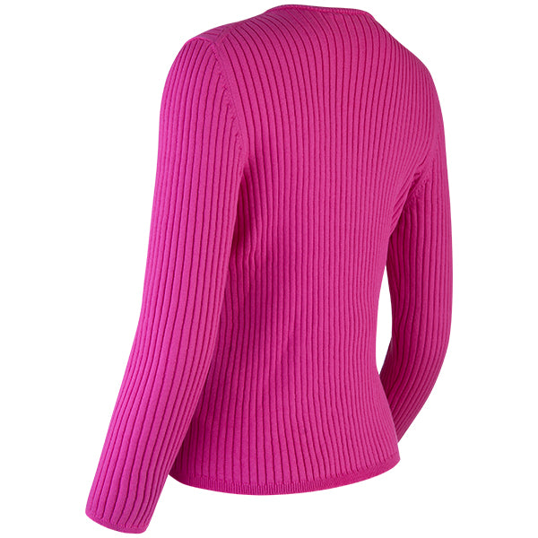 V-Neck Rib Pullover in Fuchsia Pink