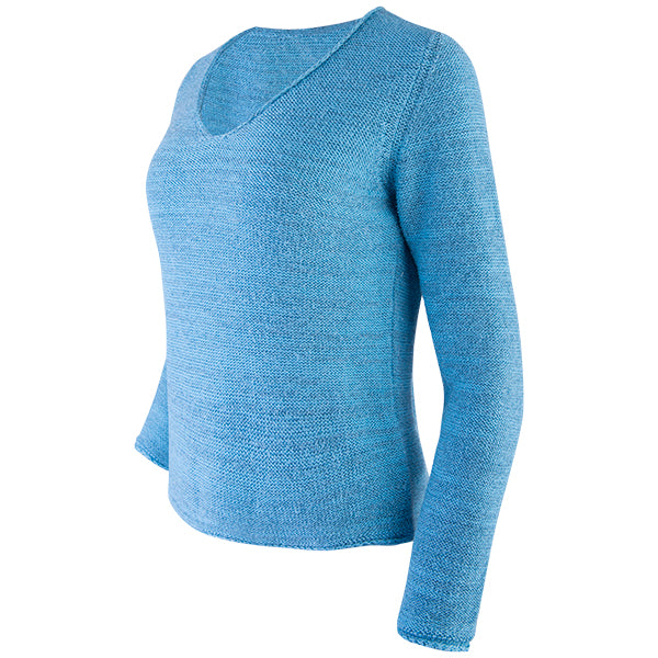 Novelty V-Neck Long Sleeve Pullover in Turquoise