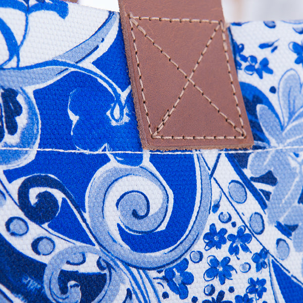 Printed Cotton Canvas Tote Bag in Oriental Porcelain