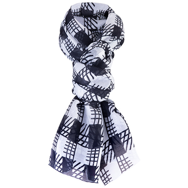 Printed Modal Cashmere Scarf in Black/White Gingham Check