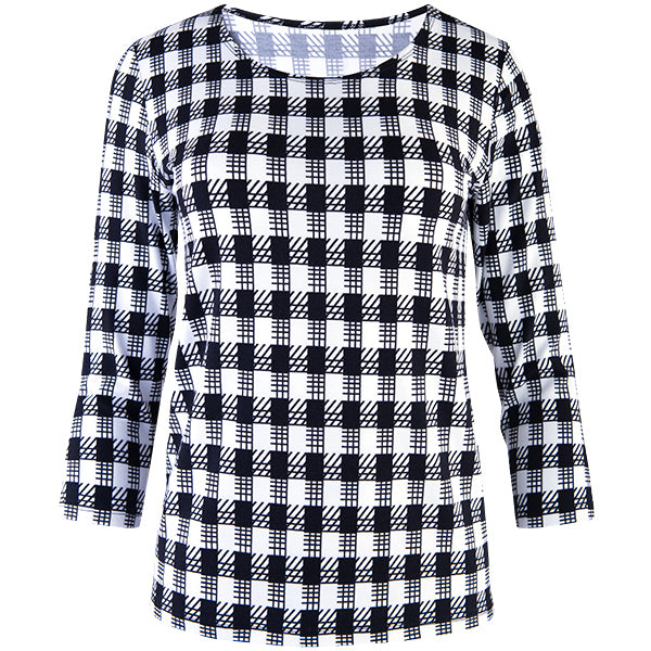 Relaxed Fit Tee in Black/White Gingham Check
