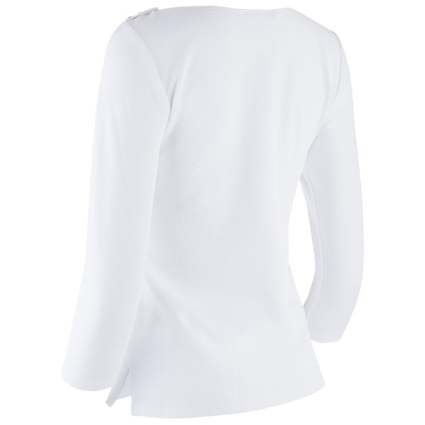 Boatneck Button Trim Tee, 3/4 Sleeve in White