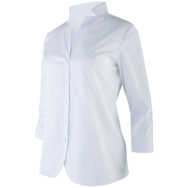 Button-front Inverted Notch Collar Blouse in White