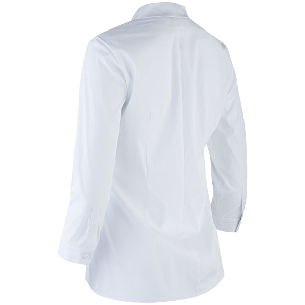Button-front Inverted Notch Collar Blouse in White