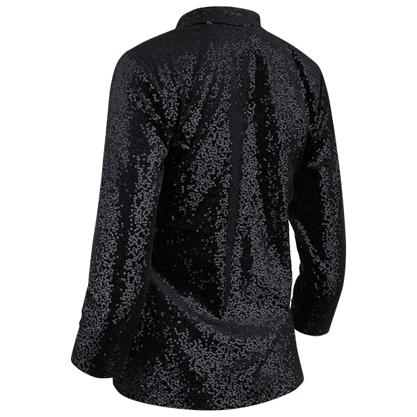 Sequin Notch Collar Velvet Tee in Black