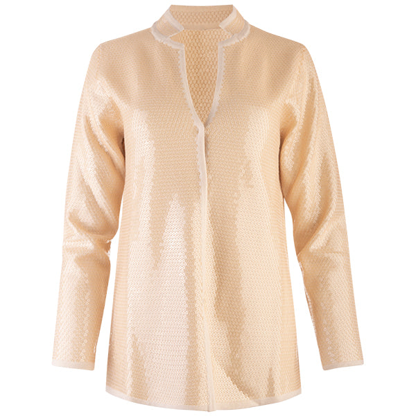 Sequin Inverted Notch Collar Cardigan in Clay