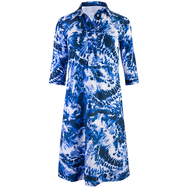 Jersey Shirtdress w/ 3/4 Sleeves in Admiral Tie Dye Admiral Tie Dye / 4