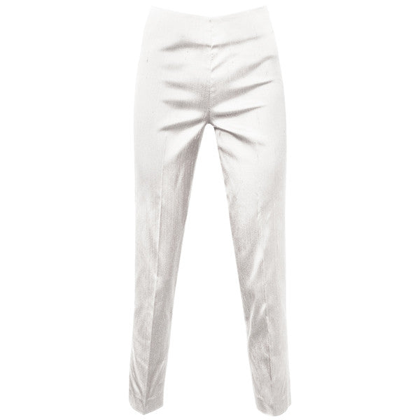 Dupioni Silk / Lycra Side Zip Pant in White
