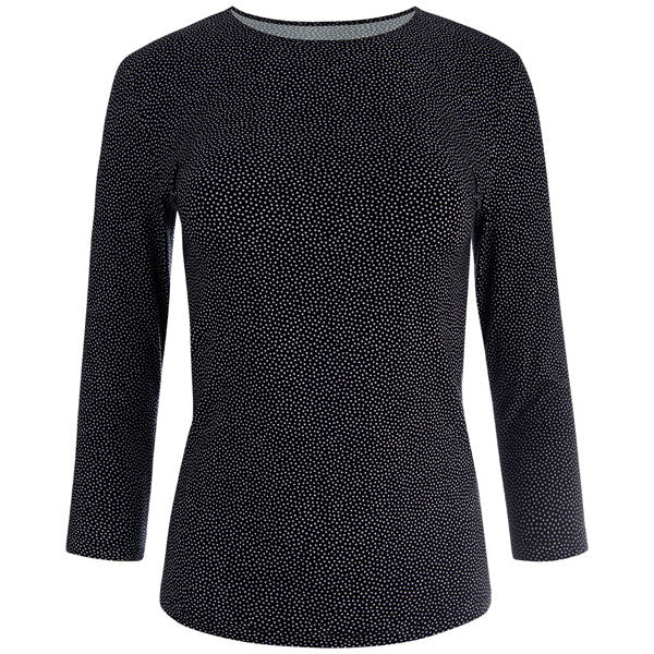 Shaped Knit Tee in Black with White Dot