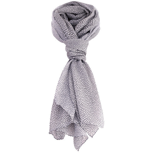 Printed Modal Cashmere Scarf in White with Black Dot