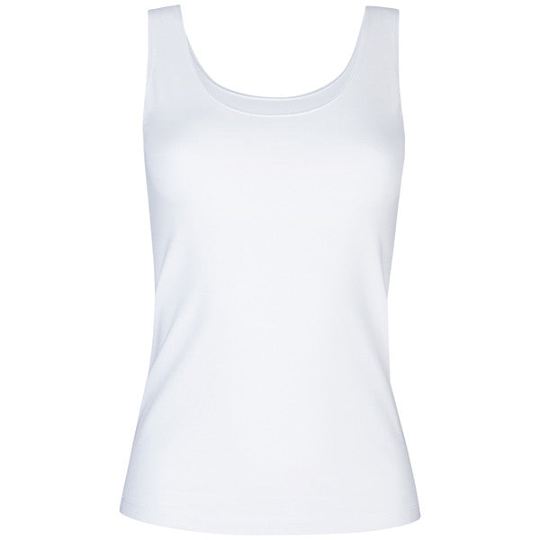 Cotton Stretch Long Tank Top in White