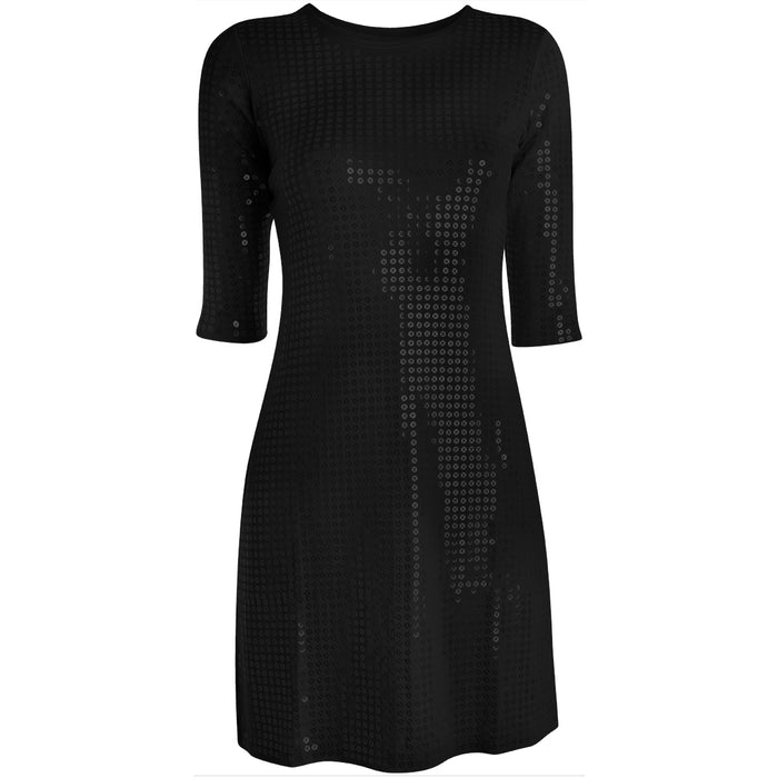 Sequin 3/4 Length Sleeve Dress in Black