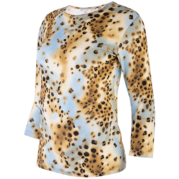Shaped Knit Tee in Leopard Turquoise