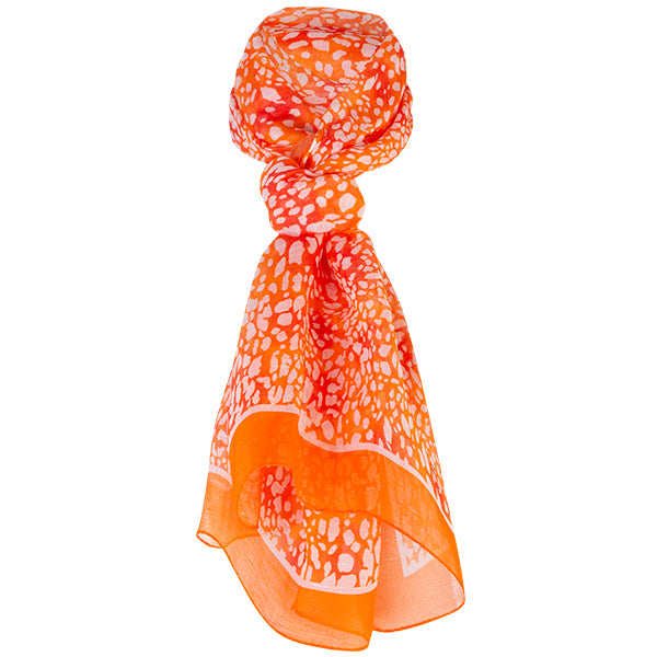 Printed Modal Linen Silk Scarf in Orange Mini Leopard