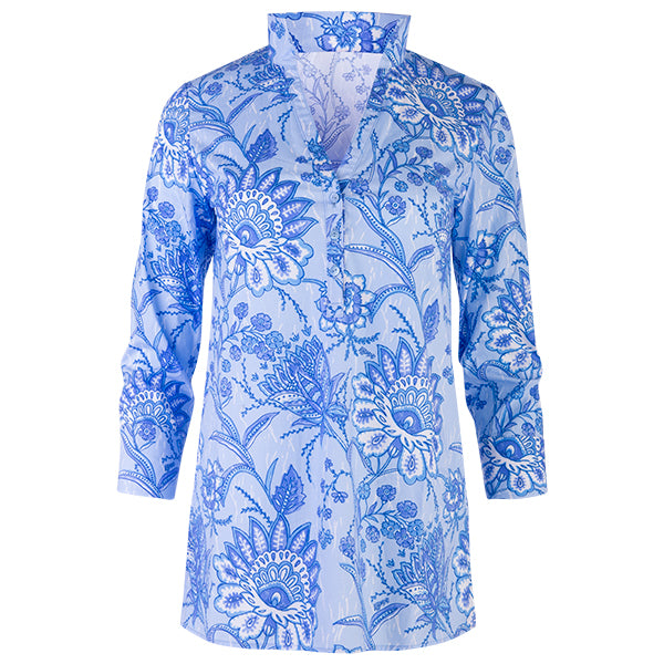 Polo Collar Tunic in Batik Floral