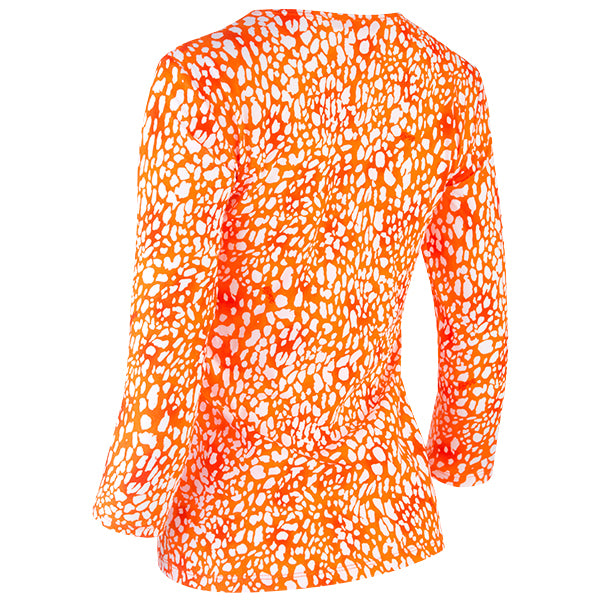 3/4 Sleeve Knit Tee in Orange Mini Leopard