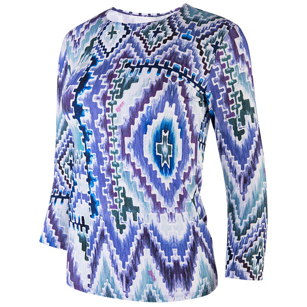 Shaped Knit Tee in Teal Ikat Geo