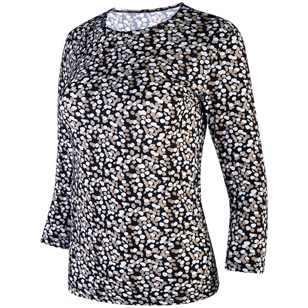 3/4 Sleeve Knit Tee in Water Dots Taupe/Black