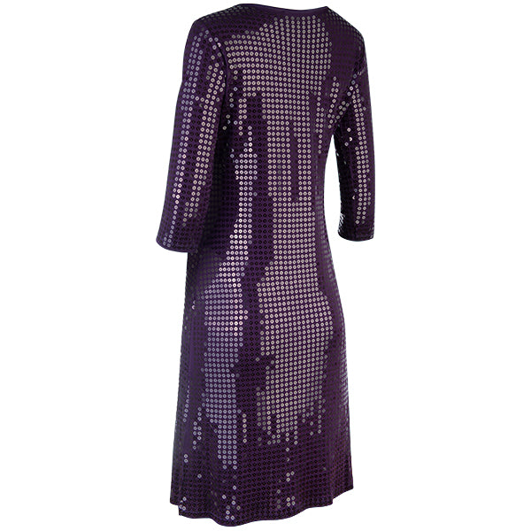 Sequin 3/4 Length Sleeve Dress in Dark Grape