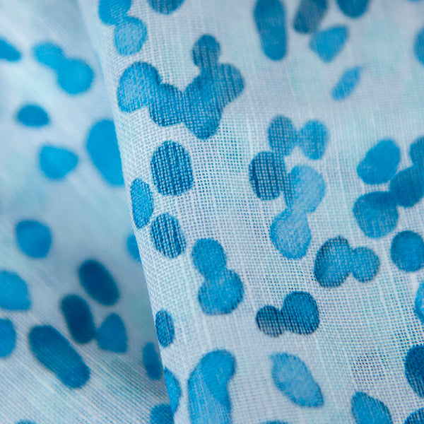 Printed Modal Linen Silk Scarf in Water Dots Teal/Grey