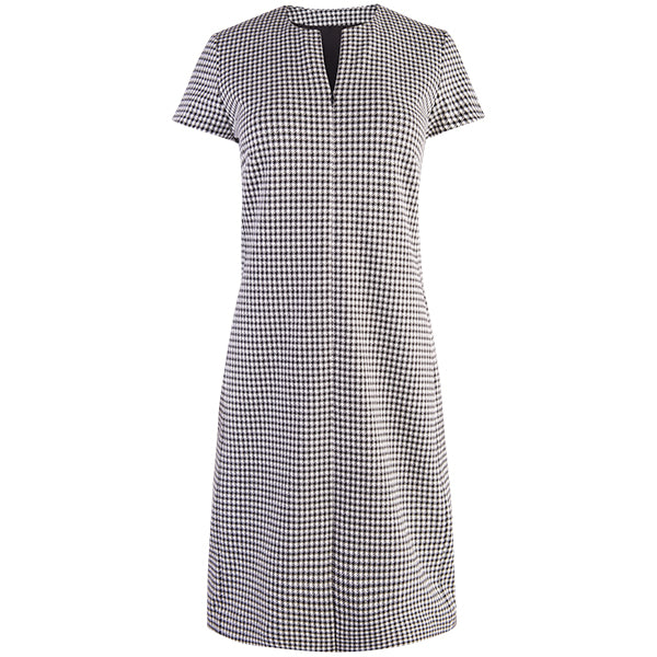 Split Neck Houndstooth Dress in Black/White