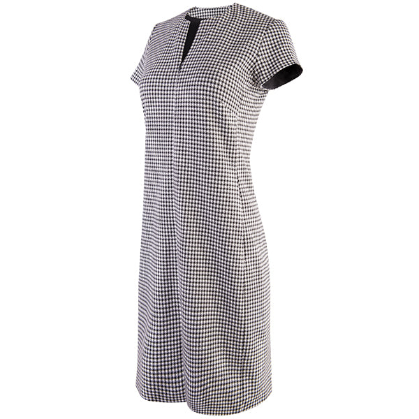 Split Neck Houndstooth Dress in Black/White