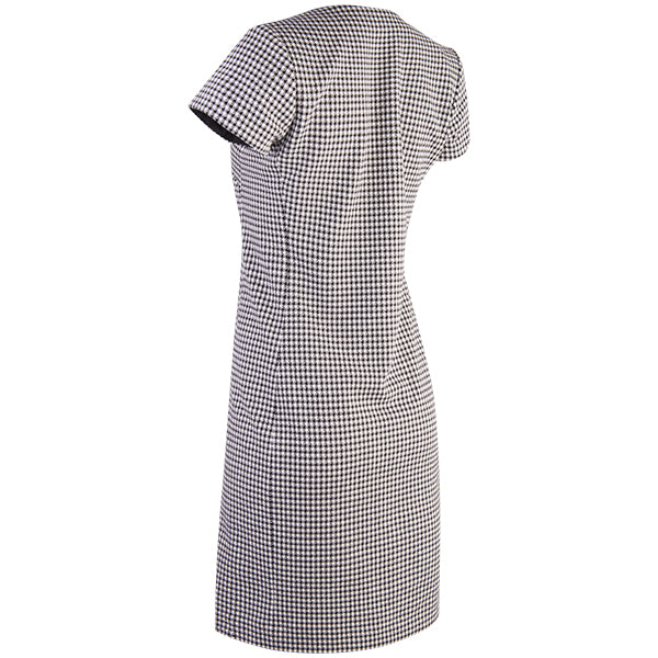 Split Neck Houndstooth Dress in Black/White