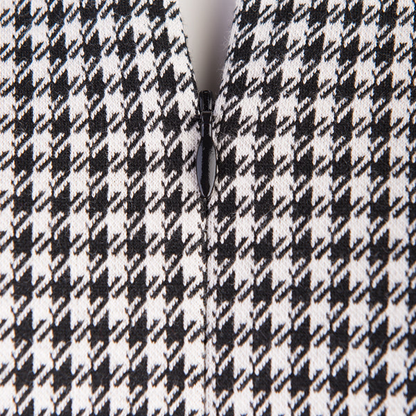 Split Neck Houndstooth Dress in Black/White