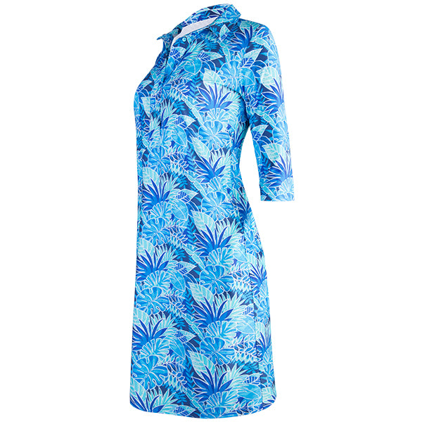 Shirtdress w/ 3/4 Sleeves in Blue Palm