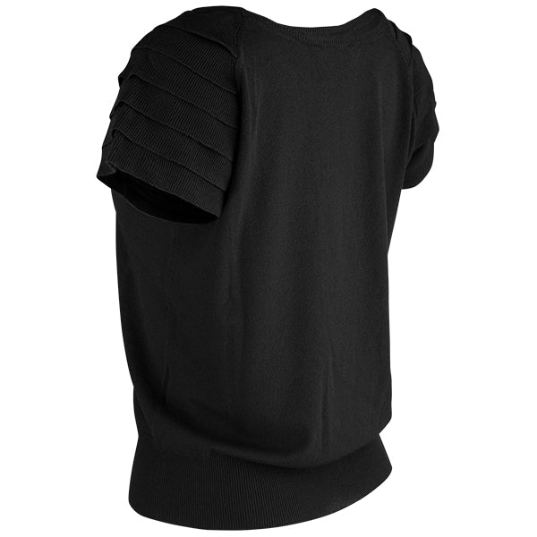 Ruffle Short Sleeve Pullover in Black
