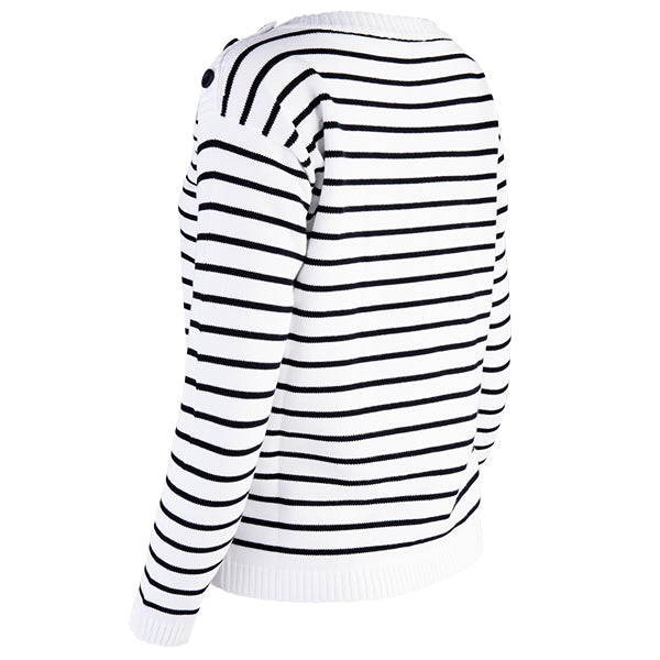Boatneck Pullover in White/Black Stripe