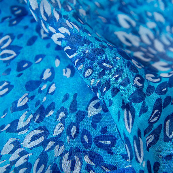 Printed Modal Linen Silk Scarf in Blue Florettes