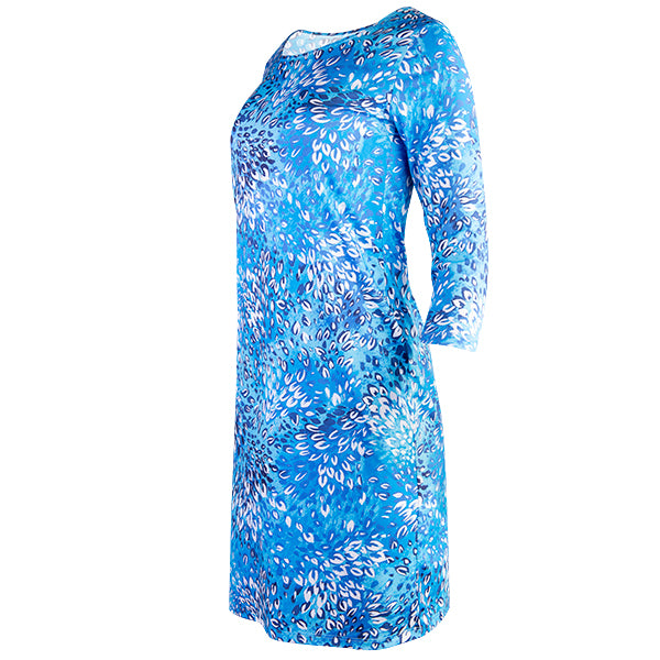Scoop Neck Dress with 3/4 Sleeves in Blue Florettes Blue Florettes / 10