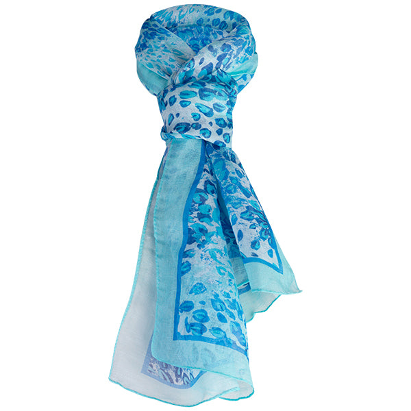 Printed Modal Linen Silk Scarf in Turquoise Florettes