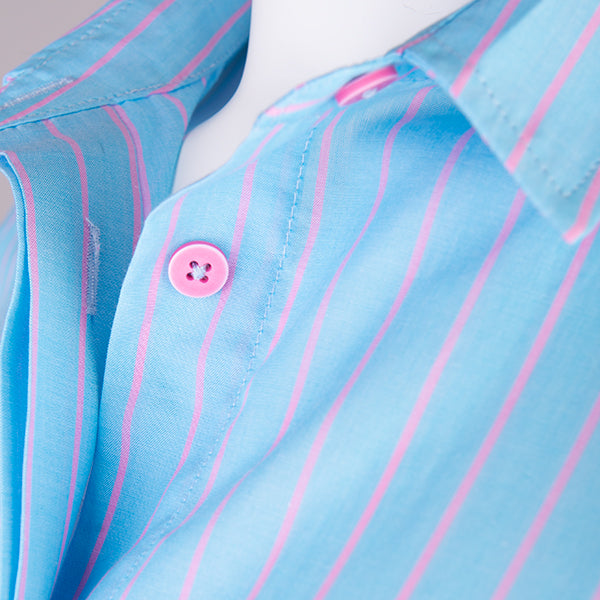 French Pocket Pinstripe Shirt in Light Blue/Pink Stripe