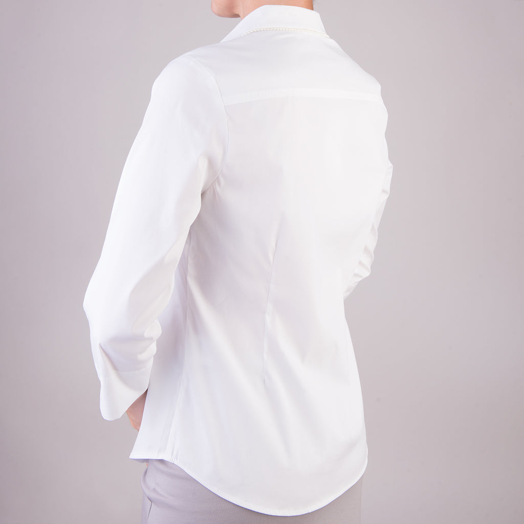 Kelly Shirt with Pearl Trim in White