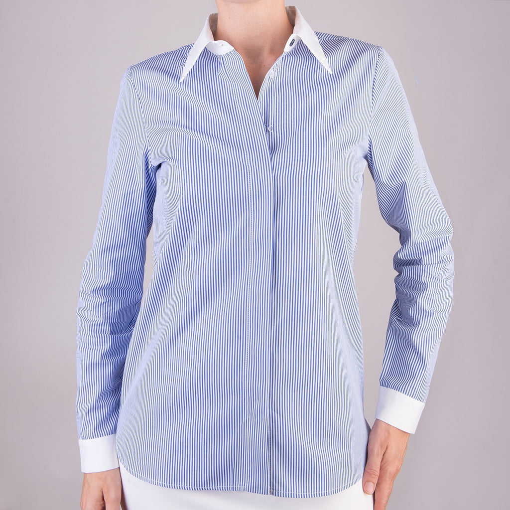 Stripe Shirt w Contrast Collar & Cuff in Navy/White Stripe Leggiadro Stripe Shirt w Contrast Collar & Cuff in Navy/White Stripe Leggiadro