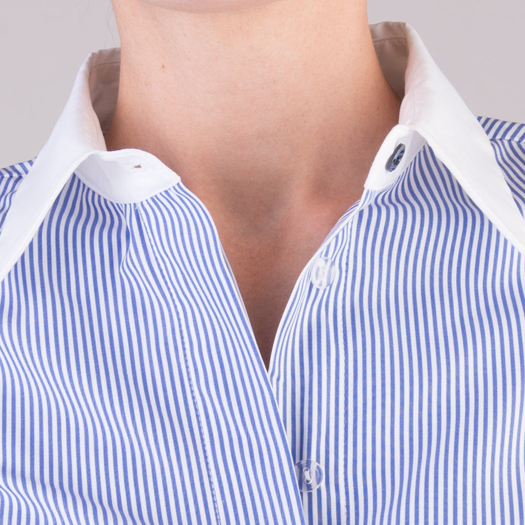 Stripe Shirt w Contrast Collar & Cuff in Navy/White Stripe