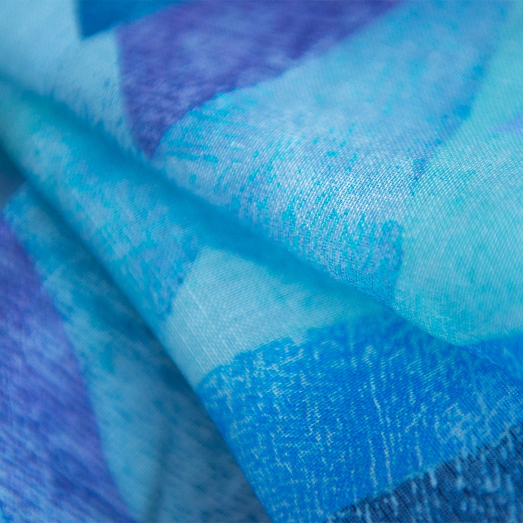 Printed Modal Linen Silk Scarf in Vitrines Blue