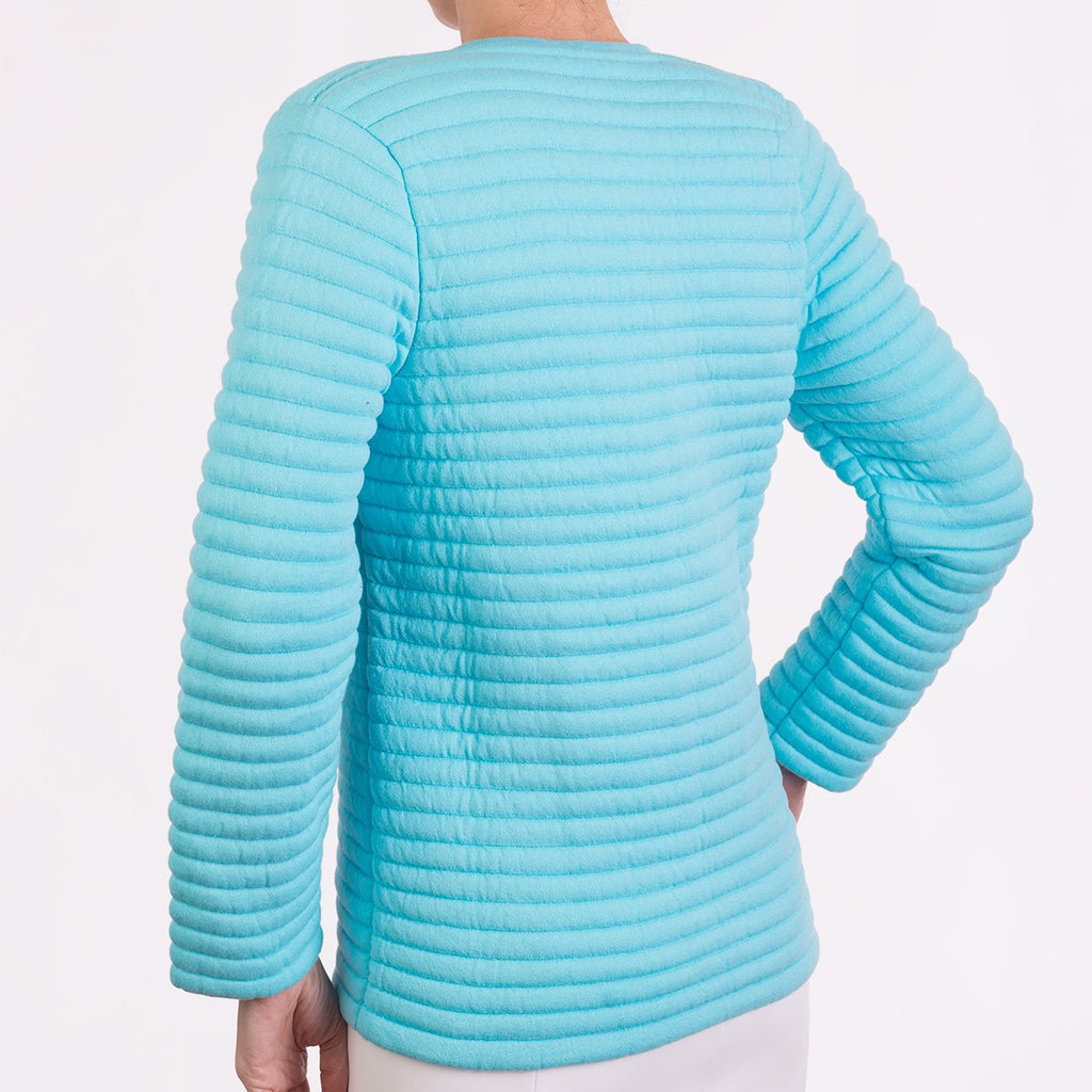 Knitted Zip Bomber Jacket in Turquoise