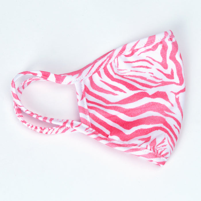 Cotton Stretch Mask in Coral/White Zebra Waves
